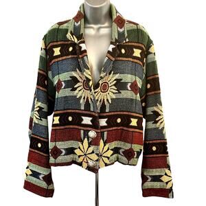 Painted Pony Woman’s Jacket Tapestry Aztec Southwest Design Vtg One Size Texas